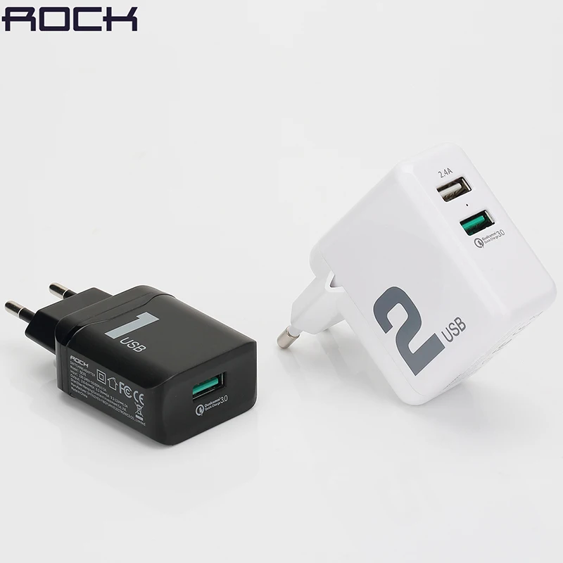 

Rock Universal Dual USB Quick Charge 3.0 Travel Charger EU Portable Mobile Phone Charger QC3.0 Wall Desktop Dash US Plug