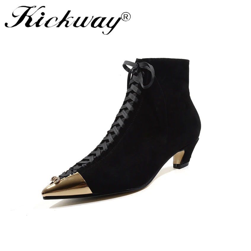 

Kickway ladies chaussure women spring autumn shoes woman zapatos mujer sapato girls ankle boots square chunky low heels booties