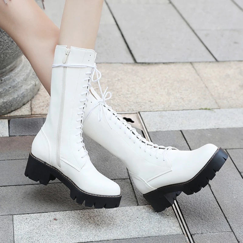 BLXQPYT Elegant Fashion Plus Size 34-43 Women Knee boots Autumn Winter Round Toe Martin knight Boots platform Shoes Woman M181