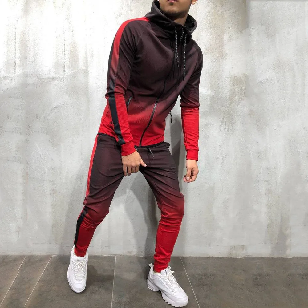 Gradient Set Men Two Piece Outfits Zipper Track Jacket Sweatpants Mens Sports Suits Casual Pants Sweatshirt Sweatsuit Tracksuits