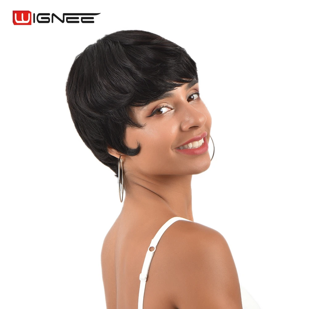 Wignee короткие человеческие волосы парики для женщин Боб Remy бразильский парик высокой плотности температура прямой натуральный черный