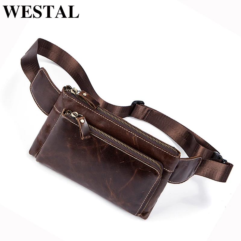 WESTAL حقيبة الرجال الخصر حزمة حقيبة جلدية أصلية حزام الرجال فاني حزم السفر عارضة المال أكياس حقيبة الكتف للرجال الخصر 8900