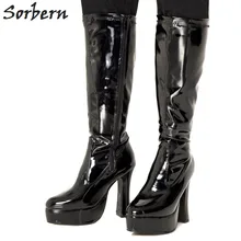 Sorbern/модные женские сапоги до колена; женская обувь на платформе и высоком квадратном каблуке; весенние Стильные женские сапоги; размеры 43