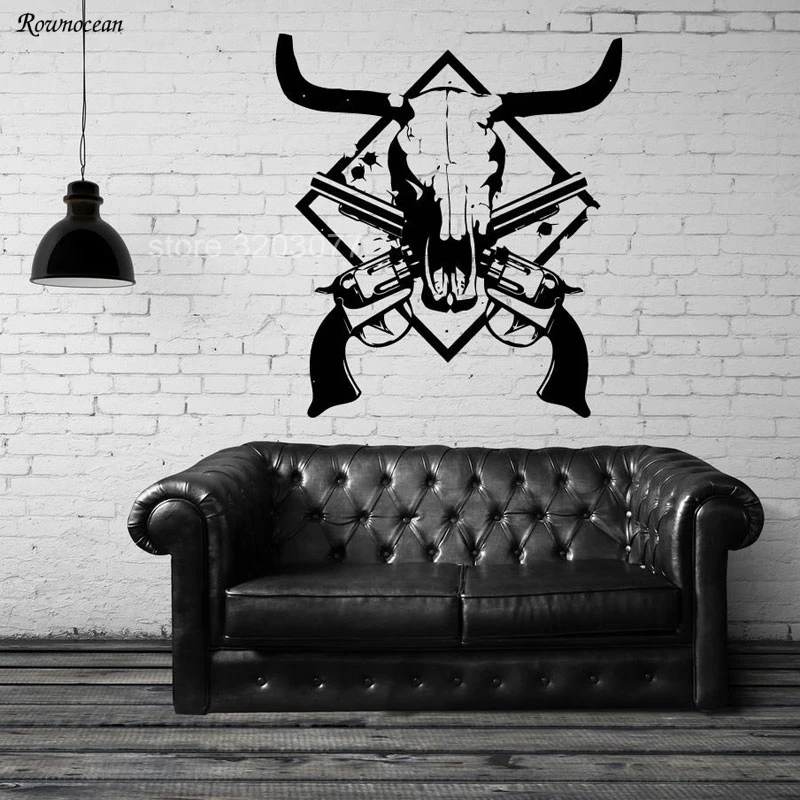 Cow Deer Skull Hunt Revolver Gun Weapons Father Vinyl Wall Decal Home Decor Living Room Sticker On The Wall Removable Mural GU28 Cow Deer Skull Hunt Revolver Gun Weapons Father Vinyl Wall Decal Home Decor Living Room Sticker On The Wall Removable Mural GU28