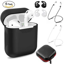 Pack of 6 Accessories Silicone Protective Cover Pouch Case& Anti Lost Strap & Ear Cover Hooks for Apple AirPods Case P35