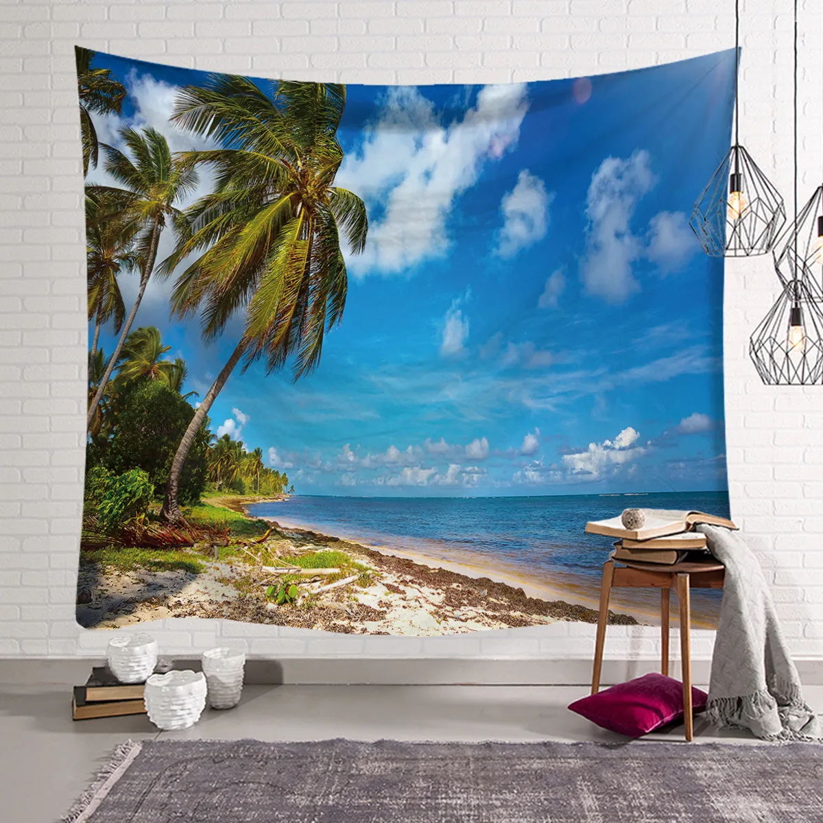 

Beach Wall hanging Tapestry Large 150*200cm Polyester Throw Tapestry Beach coconut tree print Yoga mat sleeping pad Tapestry
