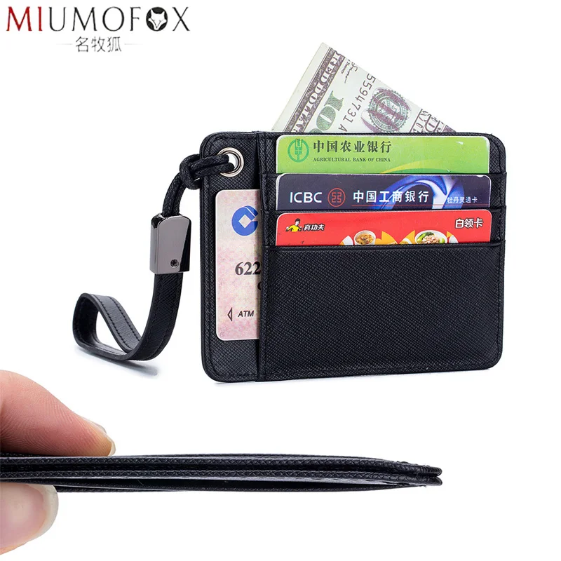 

Thin Wallet Unisex Genuine Leather Slim ID Credit Card Wrist Strap Wallet Simple Brand Fashion Change Organizer Small Purse New