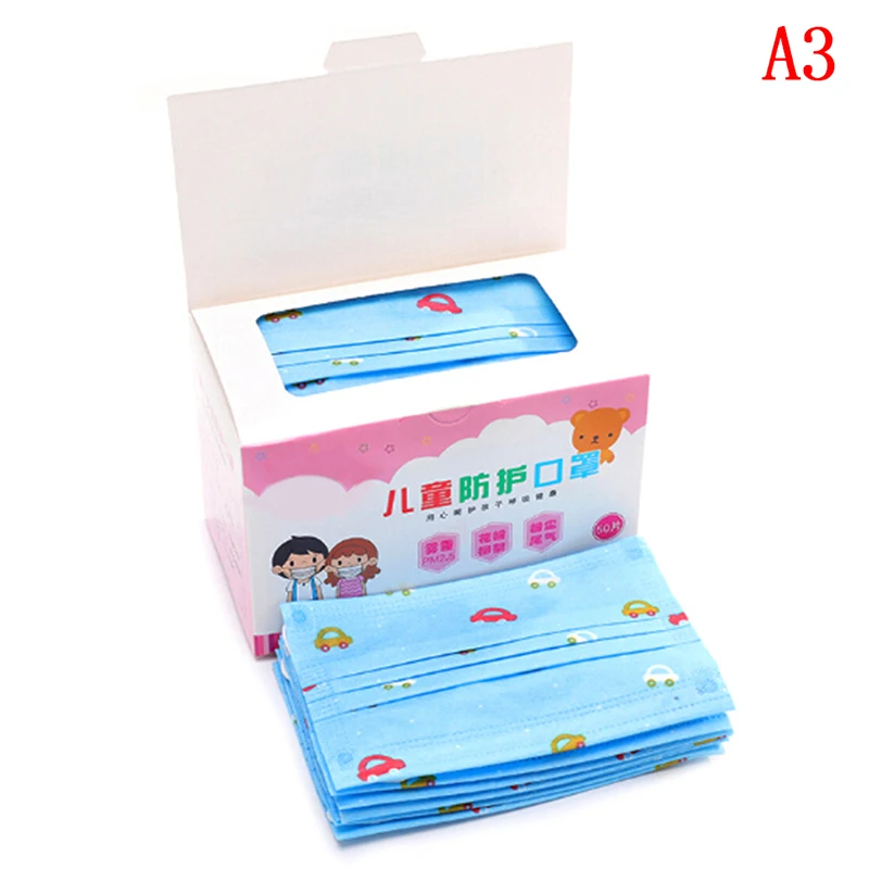 50Pcs Non-Woven Medical Earloop Respirator Cover Cartoon 3 Layer Mouth Face Mask Child Kids Disposable Anti Dust Mouth Mask