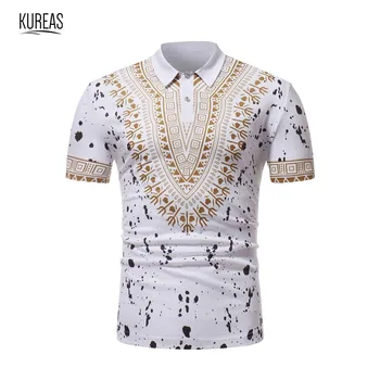

Kureas Men's Dashiki T-Shirt Traditional African Polo Shirt Casual Tribal Fashion Tee Short Sleeve Summer Tops