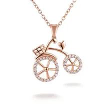 Pure 18k gold new design fashion bicycle necklace pendant for women girl graceful crystal bike necklace jewelry accessory 1.50G graceful alloy faux feather necklace for women