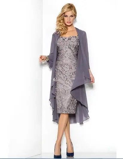 Eren Jossie/Брендовое платье для матери невесты, куртка шифоновая облегающее платье до колен, кружевной дизайн,, Vestido de la madre - Цвет: Серый