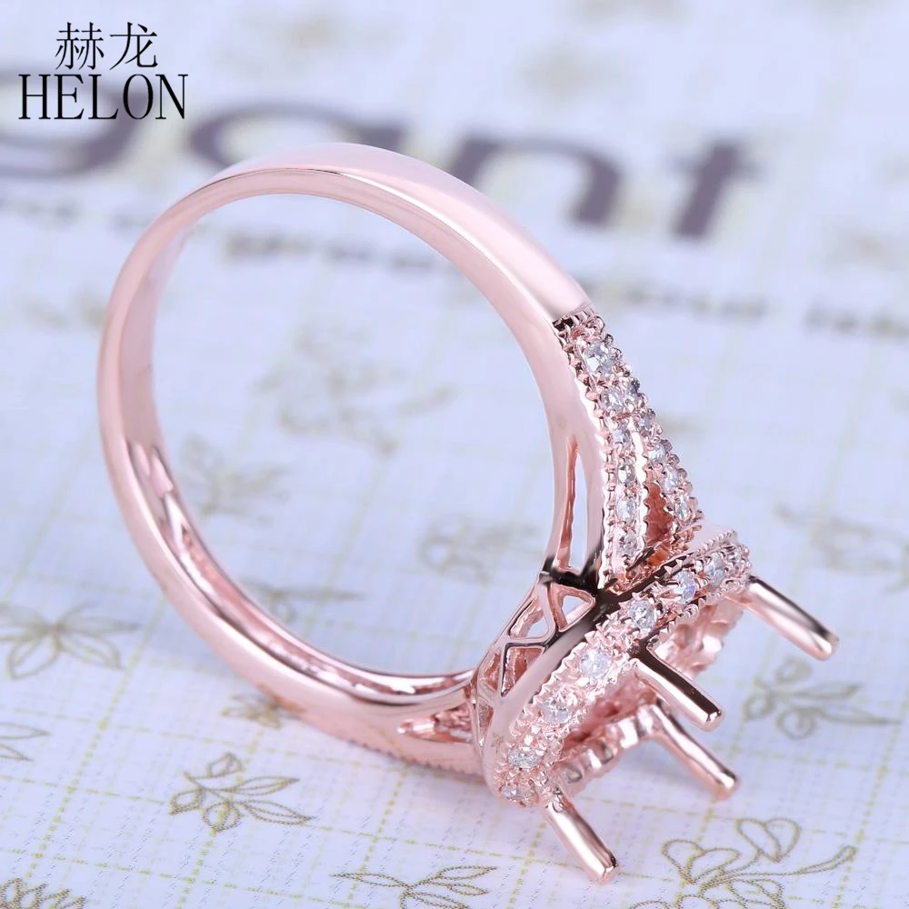HELON 10x8mm овальное твердое 10 K розовое золото Природные Алмазы вставленные мостовой закрепкой кольцо полукрепление обручальное свадебное тонкое кольцо женские ювелирные изделия