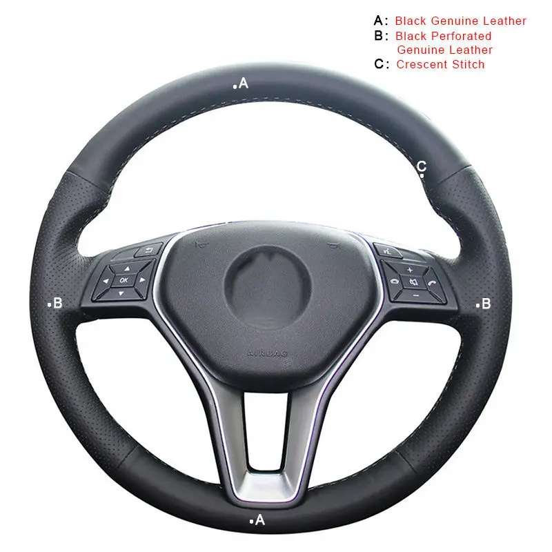 Genuine Leather Автомобильная Оплетка на руль Крышка для Mercedes-Benz A-Class 2013- B-Class 2011- CLA 2013 крышка автомобильного колеса - Название цвета: Genuine Leather