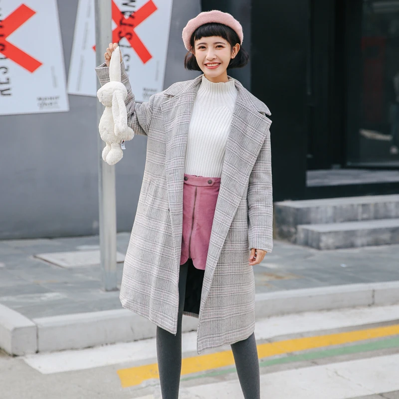 Winter Preppy Style Women Wool Blends Long Coat Double