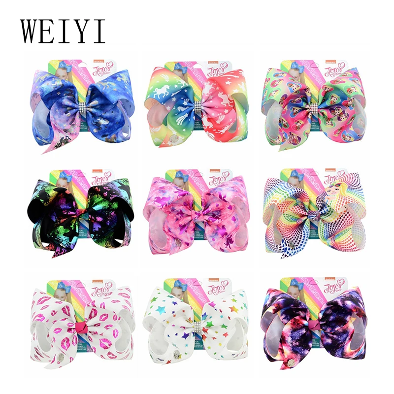 

8 Inches Bow Hair Clip Handmade Beautiful Headdress Wedding Celebration Gift Hot Stamping Unicorn Baby Girls Bow Hair Clip 991