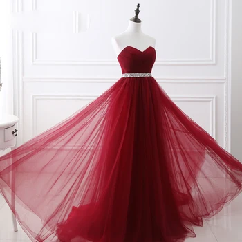 

2019 Hot Sale Burgundy Prom Dress A line Tulle Wine Red Sweetheart Prom Gown