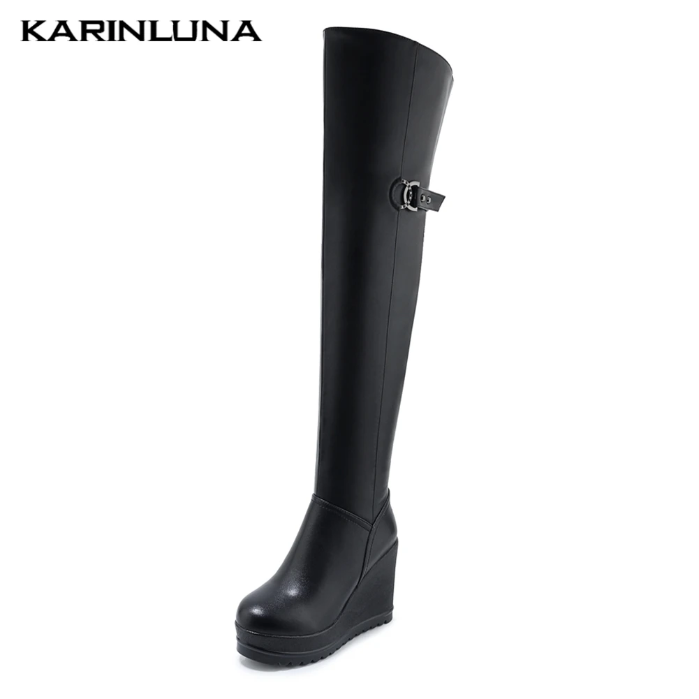 

Brand Quality Genuine Cow Leather Winter Boots Woman Shoes Wedge High Heels Zipper Shoes Woman Over The Knee Boots Women Shoes