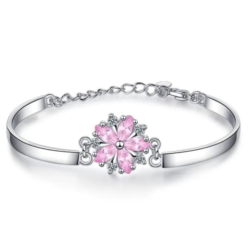 

Fashion Exquisite 925 Sterling Silver Jewelry Personality Sakura Cherry Blossoms Flower Female Gift Beautiful Bracelets SB101