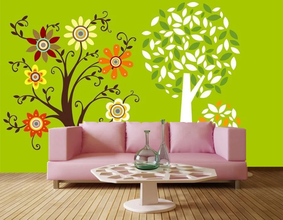 Custom 3d murals papel de parede,Lovely green cartoon tree wallpaper