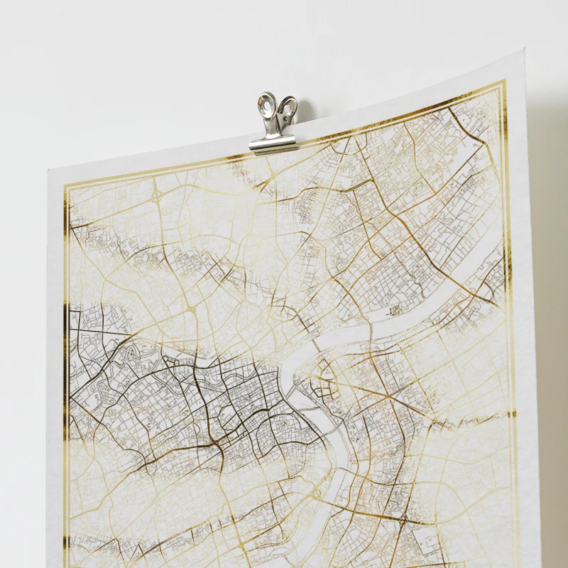 Шанхай Карта города плакат настоящая Золотая фольга карта мира принты для настенного искусства декоративная картина Картина для скандинавского стиля гостиной подарок