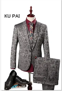 

Unique Suit Men Slim Fit Fashion Animal Print Mens Suit Pattern 3 Piece Luxury Loose Wedding Stage Costumes Men M-3XL
