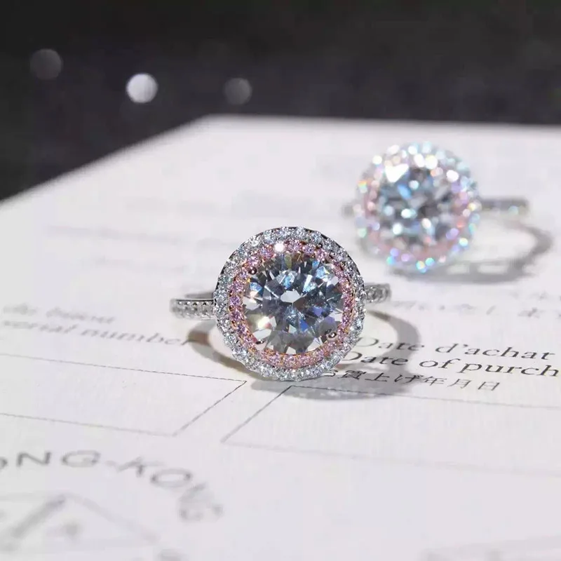 

Genuine high quality luxurious Round double layer carat simulation Moissanite ring Woman's wedding propose Ring Free shipping