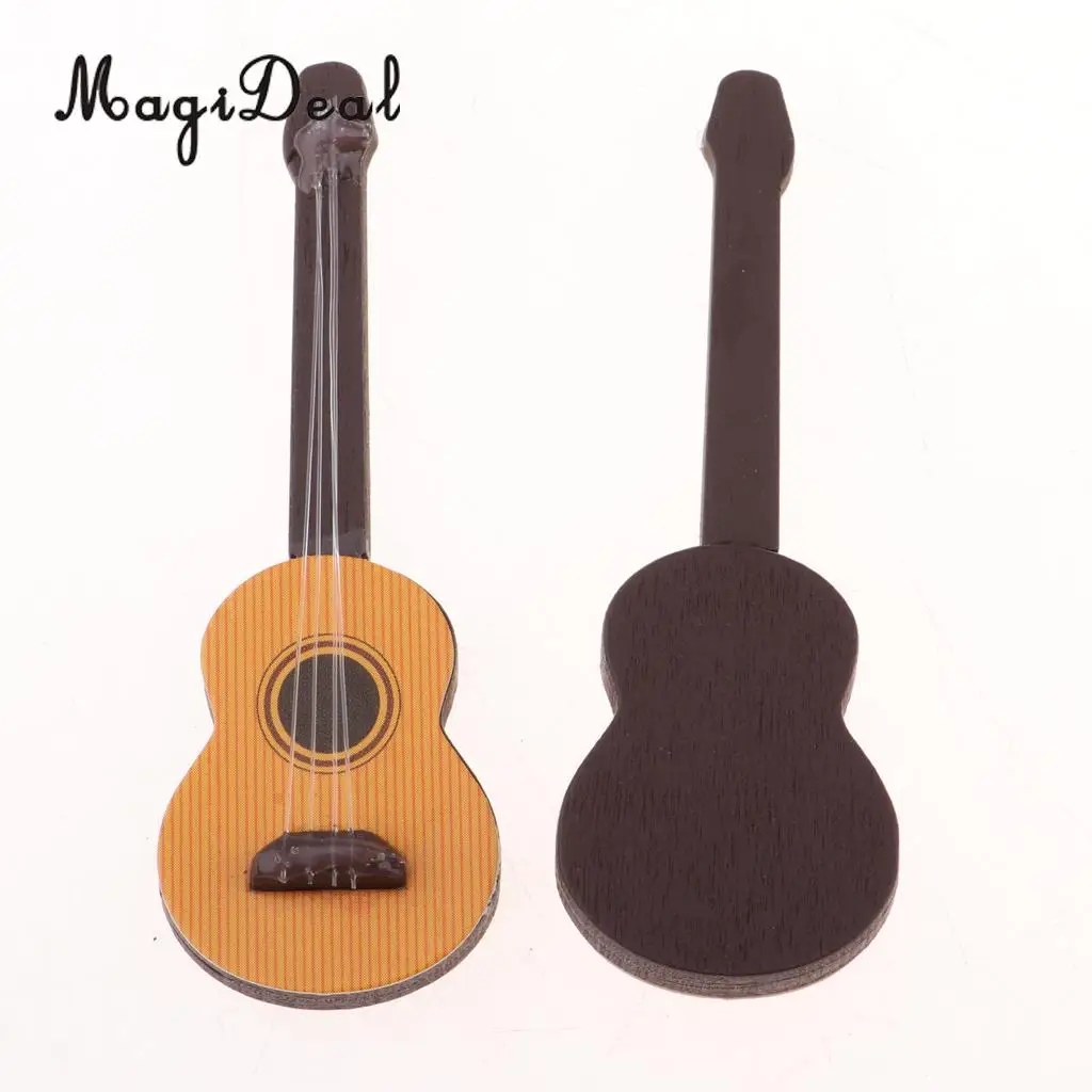 Set of 3 Pieces Handcrafts Miniature Wooden Guitar for 1/12 Dolls House Life Scenes Decor Accessories