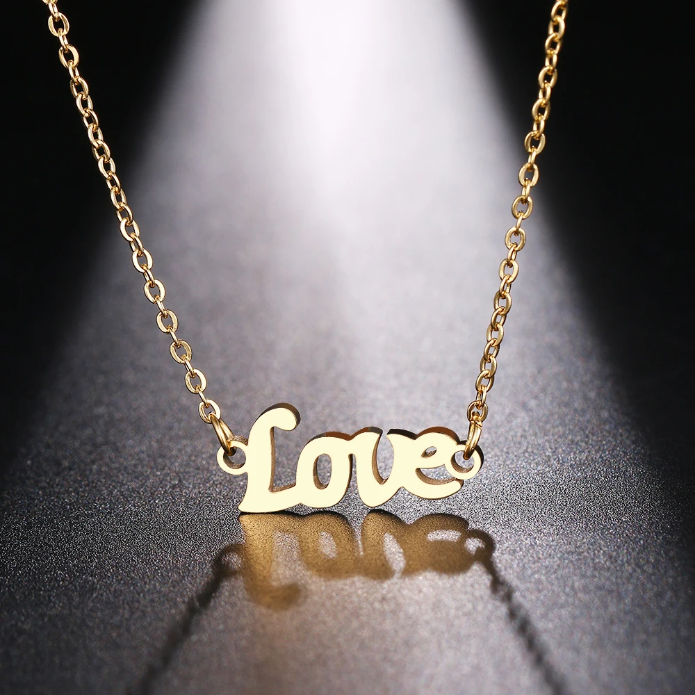 DOTIFI ожерелье из нержавеющей стали для мужчин и женщин, ожерелье с подвеской золотистого и серебристого цвета с надписью «Love», ювелирные изделия для помолвки