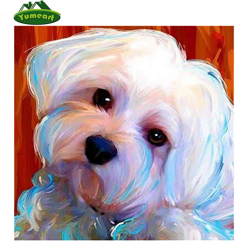 Us 205 35 Di Scontolap Cani Cucciolo Cani Maltesi Diamante Ricamo 5d Diy Diamante Pittura A Punto Croce Bianco Cute Dog Pet Animali Wall
