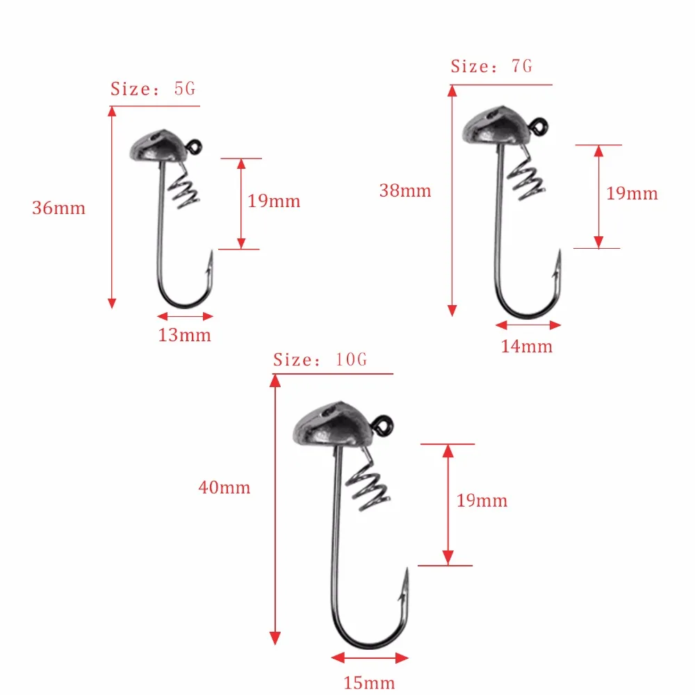 Qualiqualy, 5 шт., свинцовая головка, рыболовный крючок, 5 г, 7 г, 10 г, лобзик, пружинный рыболовный крючок, мягкий червь, рыболовные снасти, аксессуары