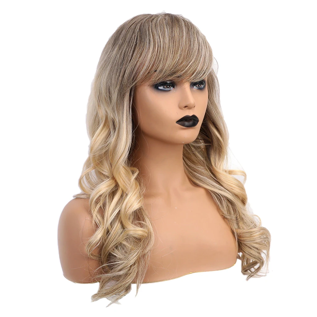 

Gradient Color Long Curly Wavy Wigs Women Light Blonde Highlights Layered Full Head Wig Natural Looking 24 inch