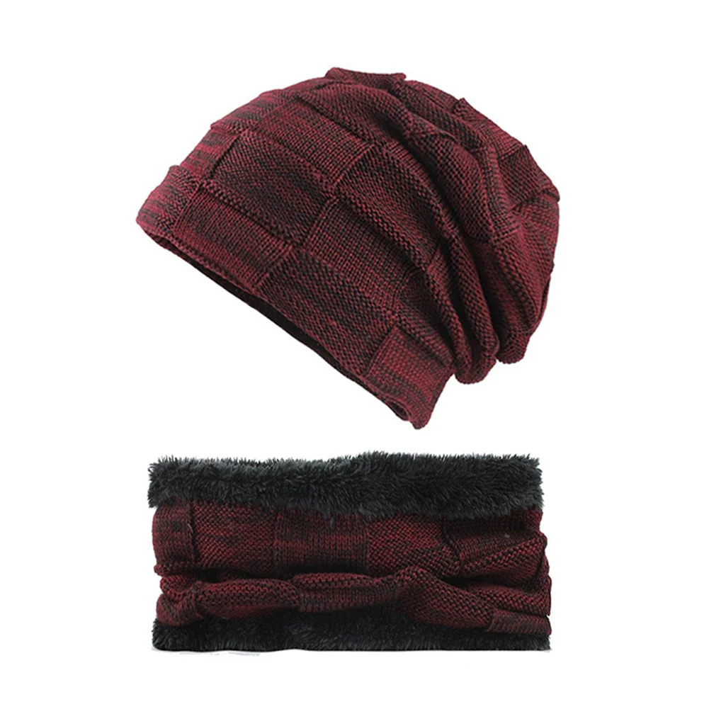 Модный комплект из 2 предметов, теплая зимняя вязаная шапка+ шарф, вязаная шапка с маской, теплая бархатная шапка с кольцом, шарфы+ плотная вязаная шапка - Цвет: Красный