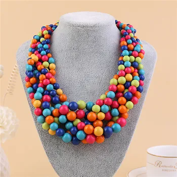 

2020 New Fashoin Bohemia beads necklace jewelry Color Resin Bib Round Bead Necklace Hand-made Necklace For Women wholesale