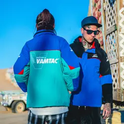 Шикарный брендовый Повседневный Универсальный Зимний хлопковый костюм панельная цветная спортивная куртка с капюшоном в стиле Гонконга