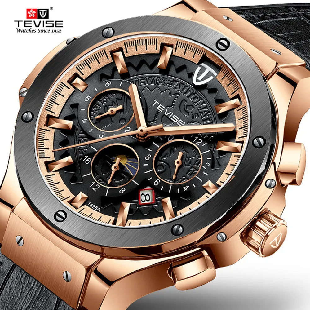 

Tevise Men's Watches Automatic Mechanical Watches Fully Functional Sport Self Winding Gold Men Wristwatch Male Relogio Masculino