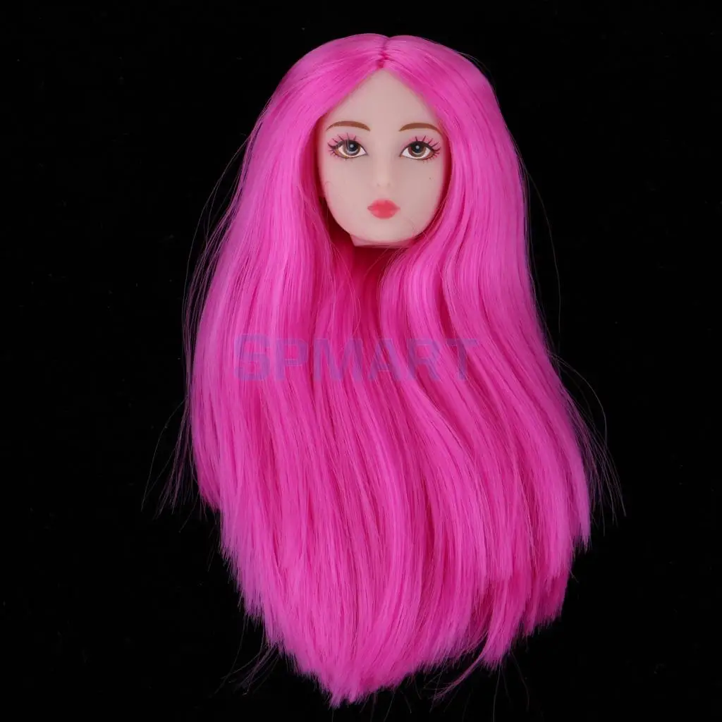 1/6 BJD Makeup Face Head Sculpt with Rose Red Wig Hair Doll Replacement Body Part Custom for Dollfie for DOD SD DD