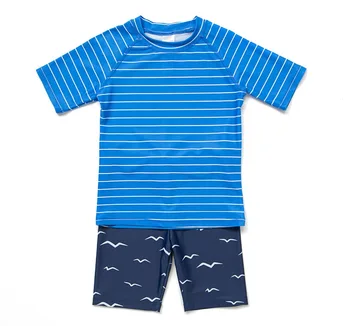 

Boys UPF 50+ Sun Protection Rashguards Stripe Two Pieces with Sun Cap