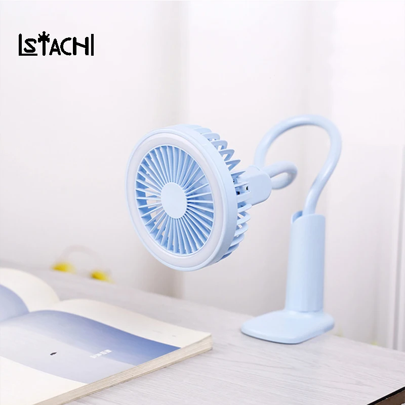 

LSTACHi Portable USB Fan flexible with LED light 2 Speed Adjustable Cooler Mini Fan Handy Small Desk Desktop USB Cooling child