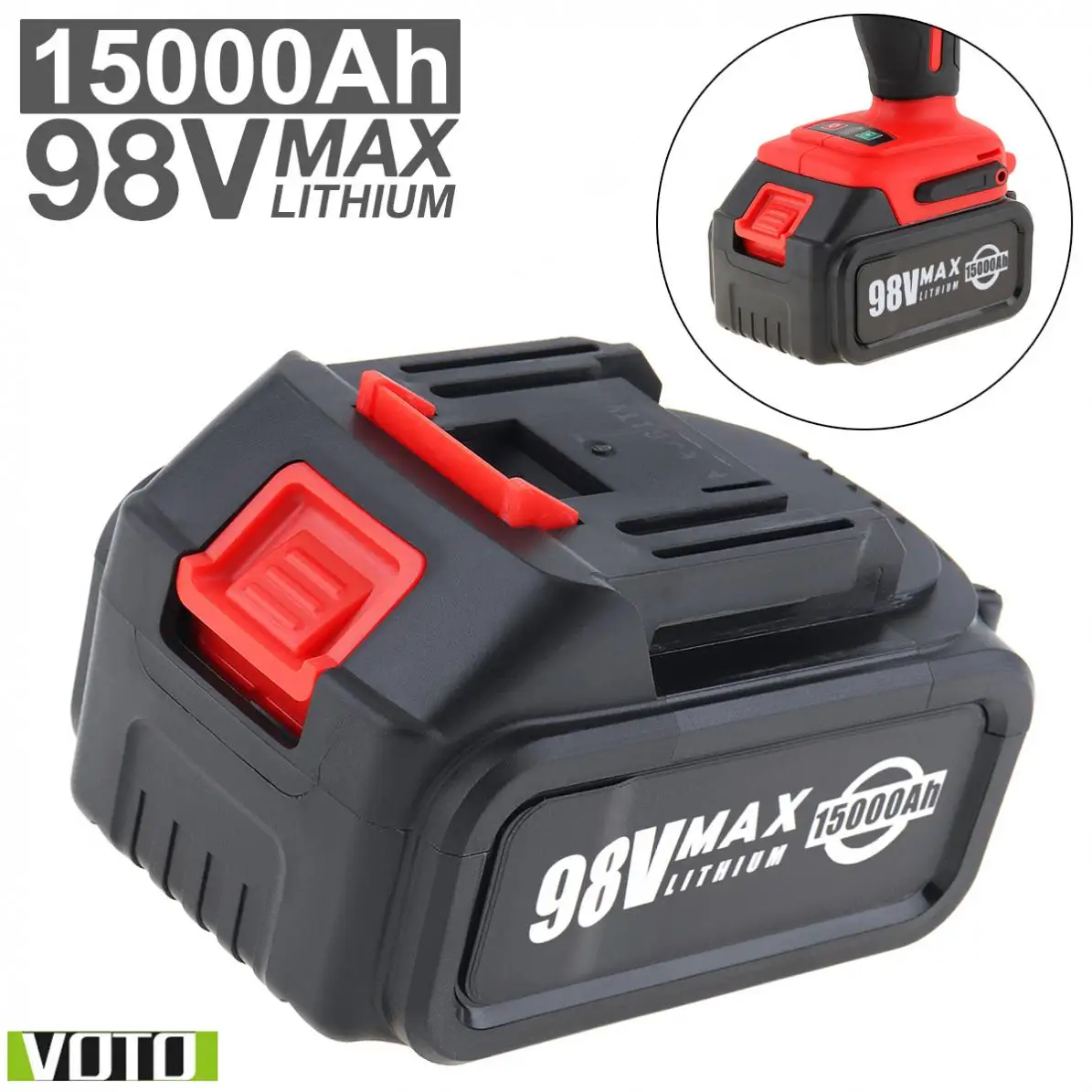 

VOTO Battery Universal 98V Max 15000mAh Li-ion Rechargeable Battery with Flat Push Type and 2 Slots for Impact Electric Wrench
