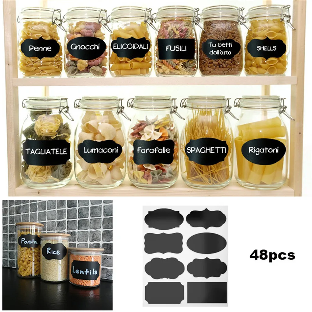 80 Pieces Reusable Chalkboard Blackboard Kitchen Label Wall Sticker Decal Jars Bottle Cup Chalkboard Stickers Home DIY Craft