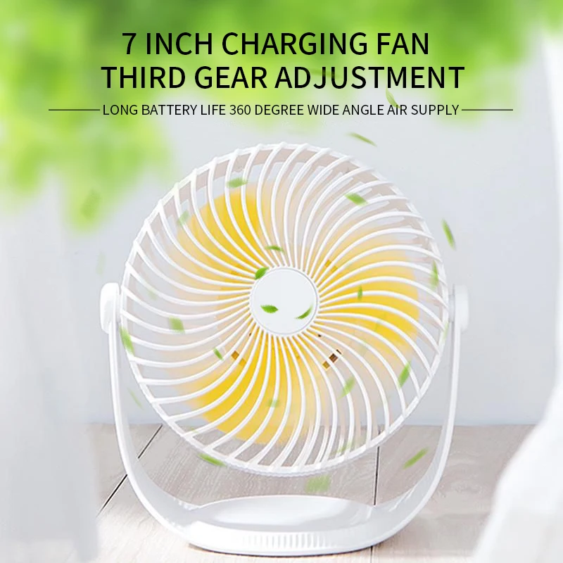

WXB Seven-inch Striped Desktop Large Wind Fan Portable Handheld Mini Desk Fans Small Cooling Mute Free Rotation USB Charging PC