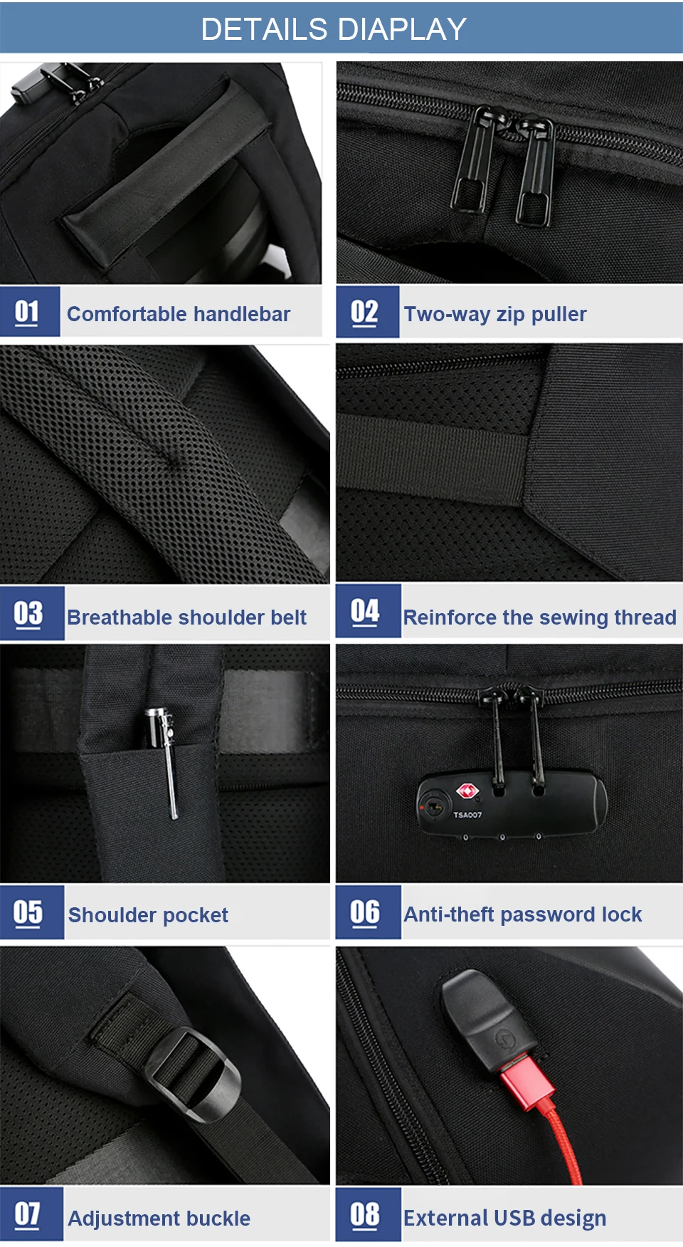 7 Anti-theft Backpack Men Backpacks Laptop 15.6'' Business Travel Luggage Bag Pack Waterproof USB Password Lock Male Backpacking