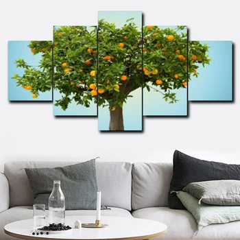 

5 Pcs Christmas Tree Wall Picture Canvas Painting Abstract Posters and Prints Wall Art Orange Tree Home For Living Room Decor