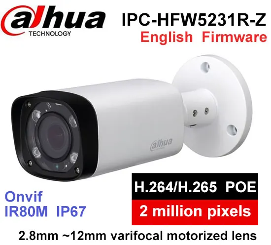 

Dahua low-illuminance IPC-HFW5231R-Z 2.8mm ~12mm varifocal motorized lens 2MP IR80M IP Camera with POE multi-language Firmware