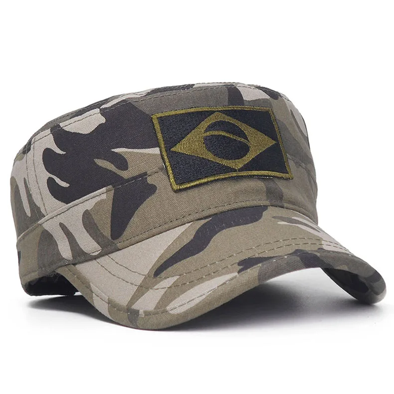 Men Tactical Camo Military Hats Embroidery Brazil Flag Flat Cap Team Male Baseball Caps Army Force Jungle Hunting Cap