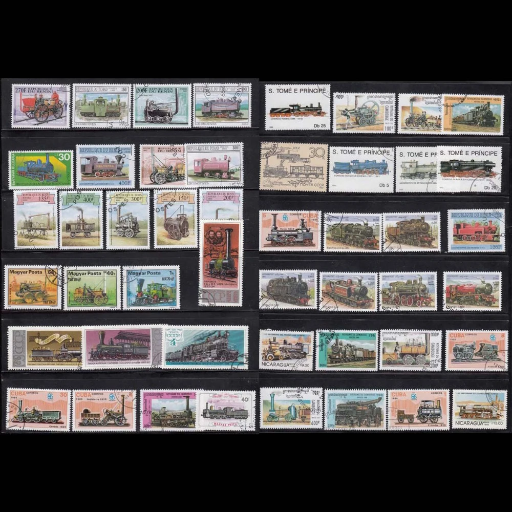 50 шт./лот, тематический поезд, все разные, среднего и большого размера, по всему миру, почтовые марки для Colleciton
