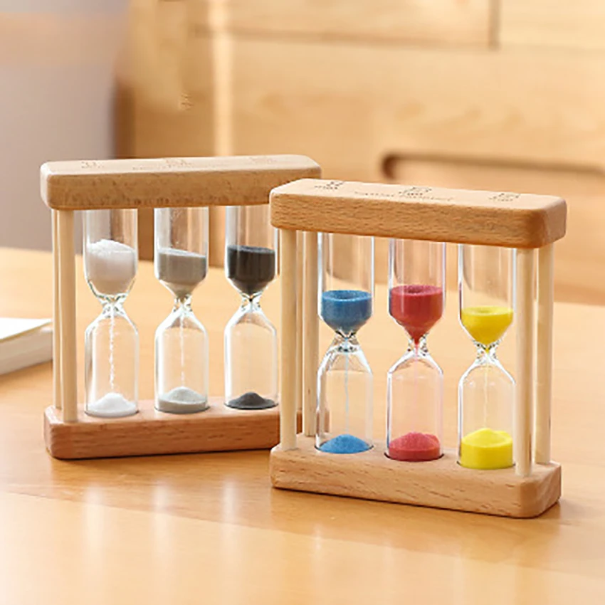 

1/3/5 Minutes Combination Wooden Hourglass 3 in 1 Sandglass Children Teeth Brushing Timer Home Table Decoration Multi-function