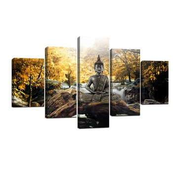 

Yellow Nature Buddha 5 Panel Wall Art Painting Image Picture Print On Canvas Home Decoration Office decor