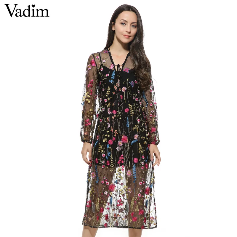 floral embroidered mesh maxi dress