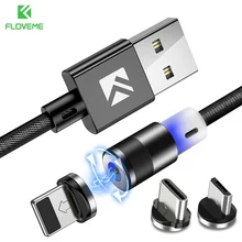 

FLOVEME LED Magnetic Cable For Apple iPhone X 7 6 Micro USB Type-C Cable For Samsung Xiaomi Magnet Charger 1M Nylon Cabo USB C